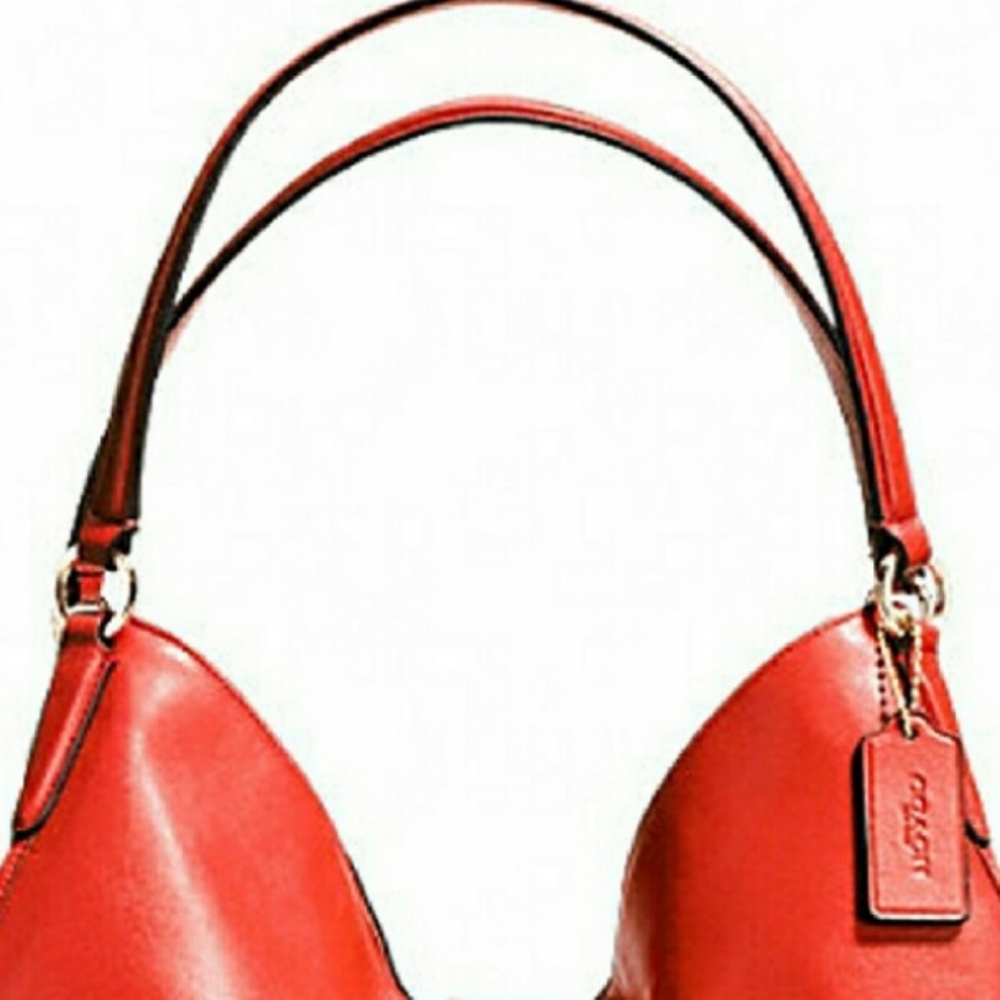 Coach Carlyle Large Handbag Luxe Smooth Leather Carmine Color Double Handles NWT - Picture 4 of 11